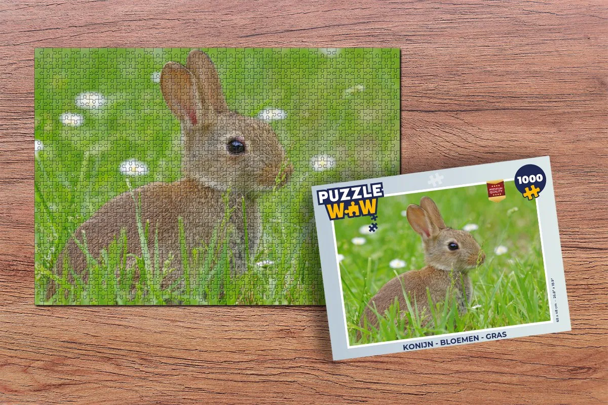 PuzzleWow Konijn Bloemen Gras Legpuzzel 1000 Stuks - Multicolor