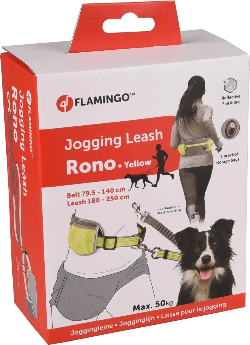 Flamingo Rono Fluo Geel Hardloopriem Hond - Handsfree