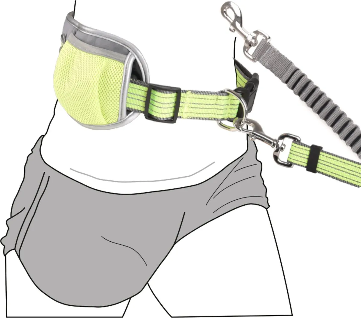 Flamingo Rono Fluo Geel Hardloopriem Hond - Handsfree
