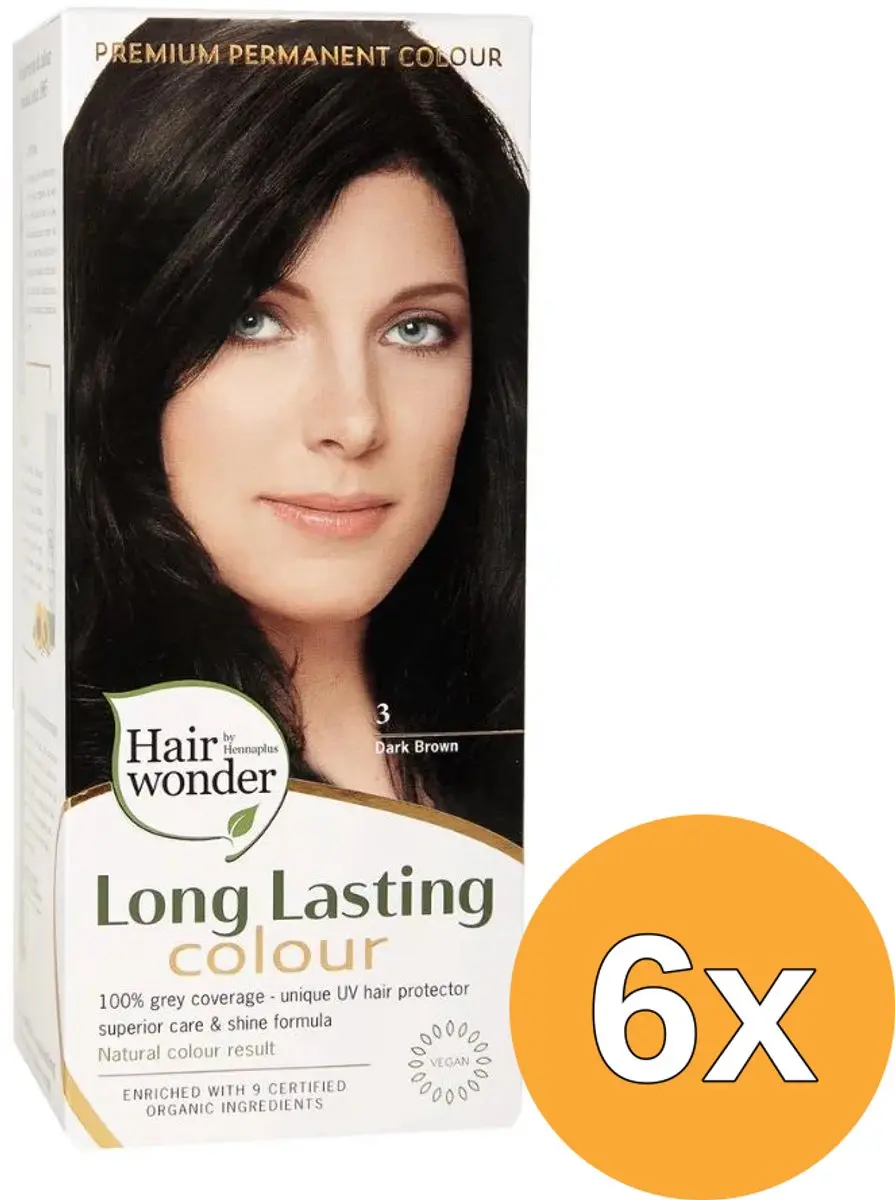 6x Hairwonder Long Lasting Colour 3 Dark Brown (100 ml)