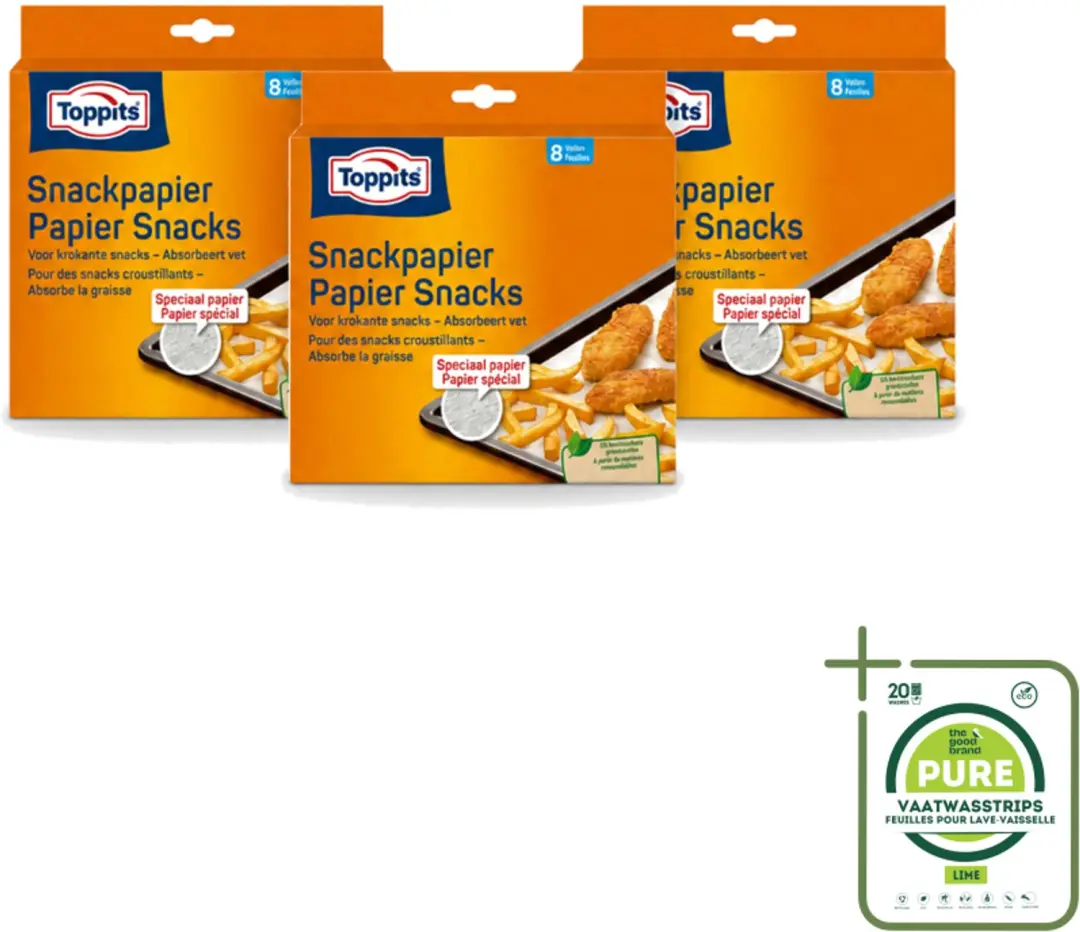 3 x Toppits – Snackpapiervellen – 8 Zakjes - Grootverpakking - Vaatwasstrips - Snackpapier - Snackpapier Vellen - Vers Eten - Etensverpakking - Broodjes