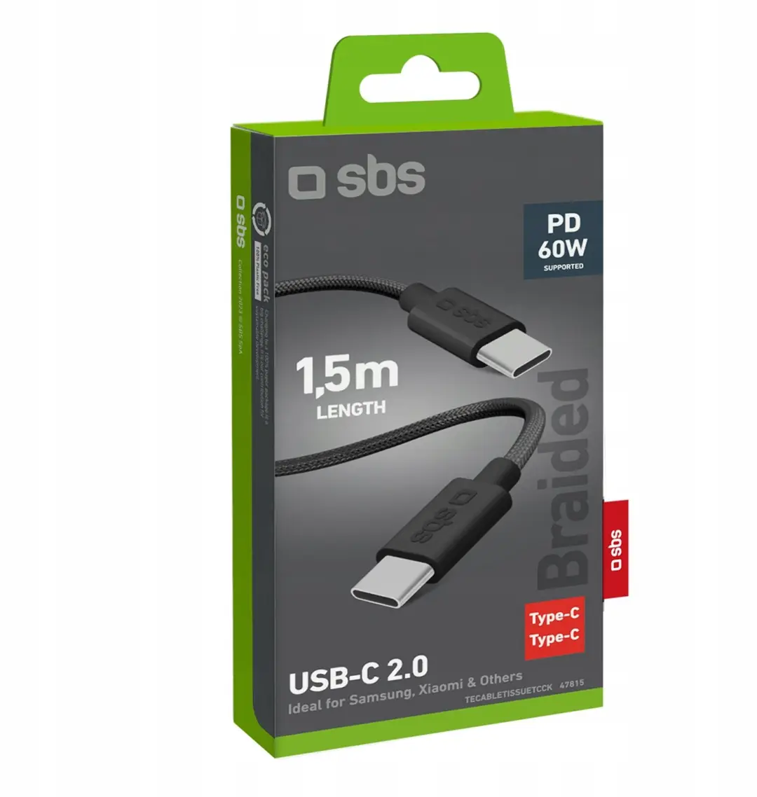 SBS USB-C Kabel 60W 1.5m Zwart