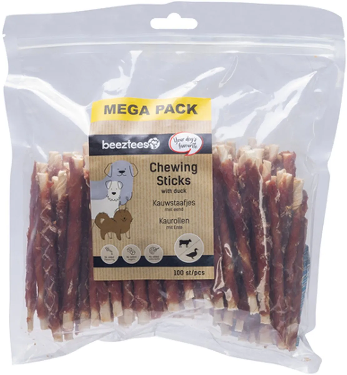 Beeztees Kauwstaafjes Eend Mega Pack - 100 Stuks - 12,5 cm