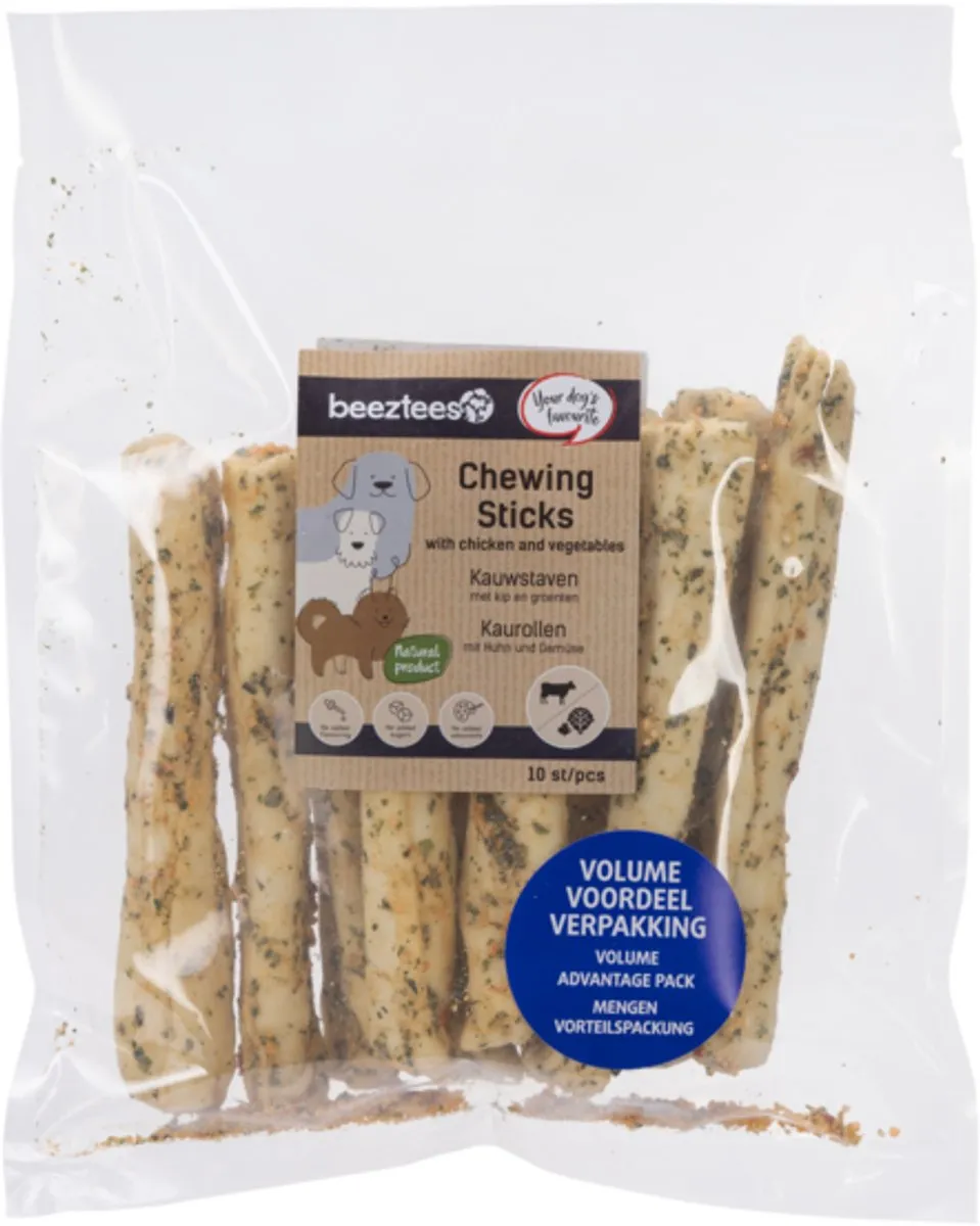 Beeztees Culinair Kauwstaafjes Kip & Groente - 10 Stuks