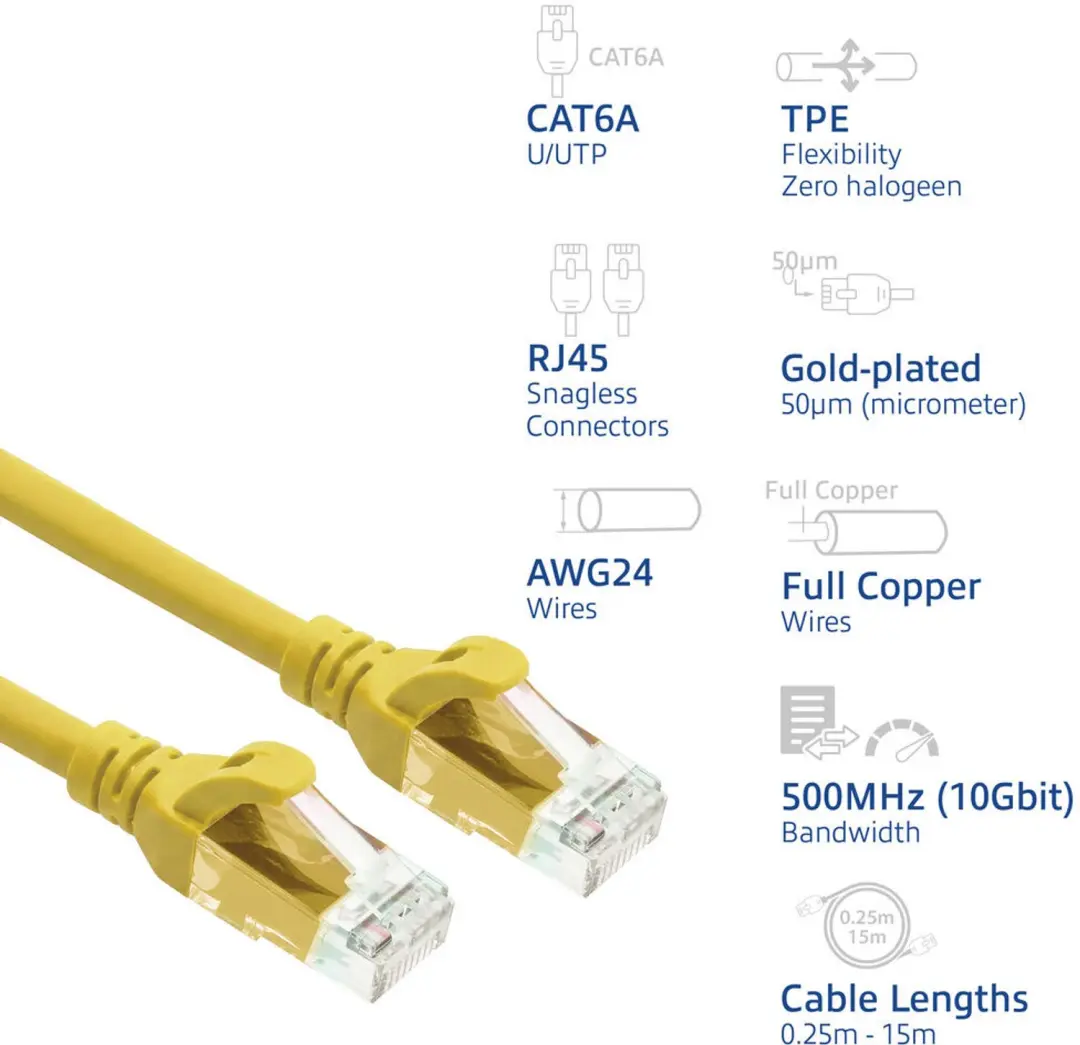 ACT Gele 3m TPE U/UTP CAT6A patchkabel snagless FC1803 - afbeelding 2 van 6