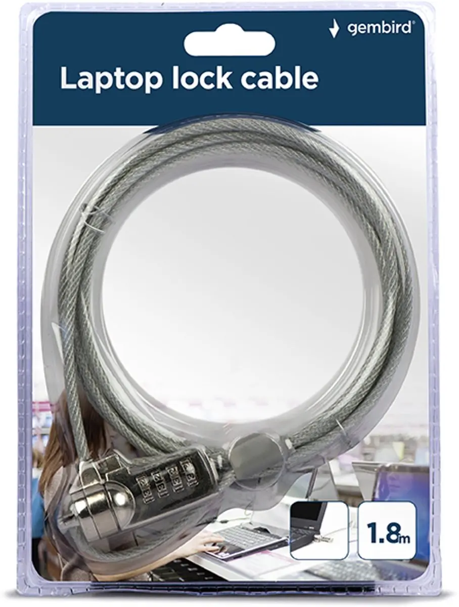 Gembird LK-CL-01 Notebookbeveiligingskabel - Zilver - afbeelding 2 van 6