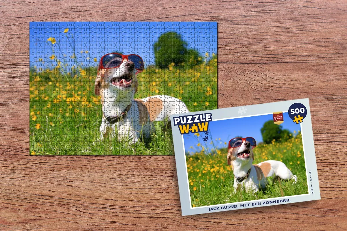 PuzzleWow Jack Russel Hond met Zonnebril Legpuzzel 500 Stuks - Multicolor