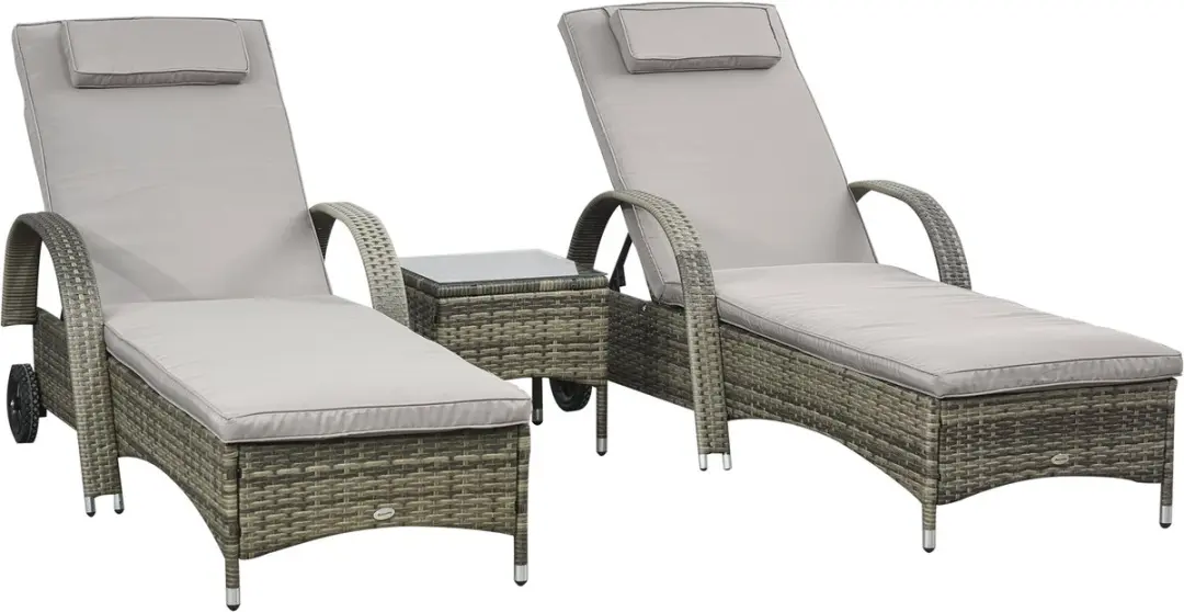 Outsunny-Rotan ligstoelset-Gevlochten hars-200x73x103cm-Grijs