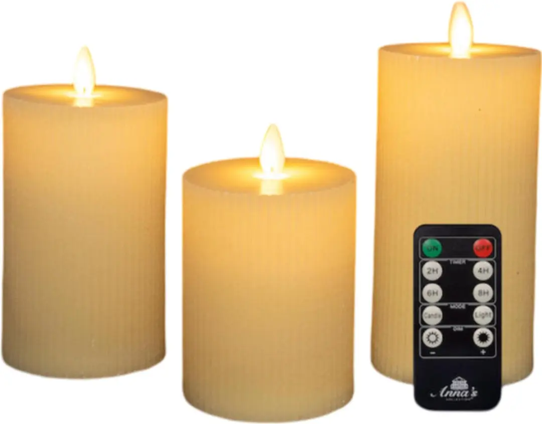 Anna's Collection LED Kaars Flame Effect Ribbel 7,5cm Bordeaux - 3 Stuks - afbeelding 2 van 4
