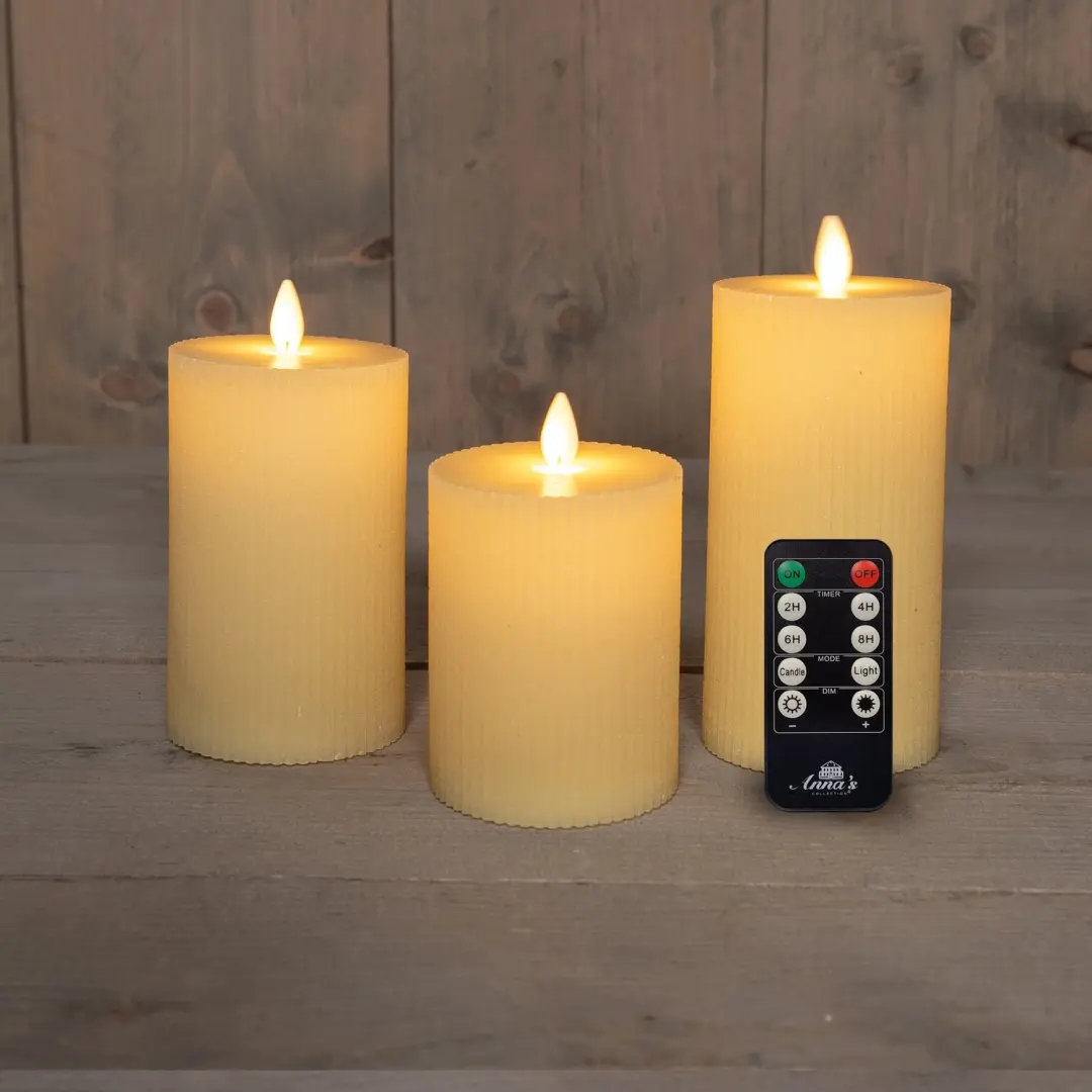Anna's Collection LED Kaars Flame Effect Ribbel 7,5cm Bordeaux