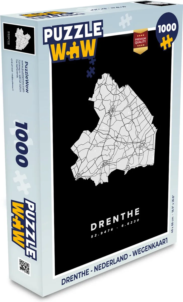 PuzzleWow Drenthe Wegenkaart Legpuzzel 1000 Stuks