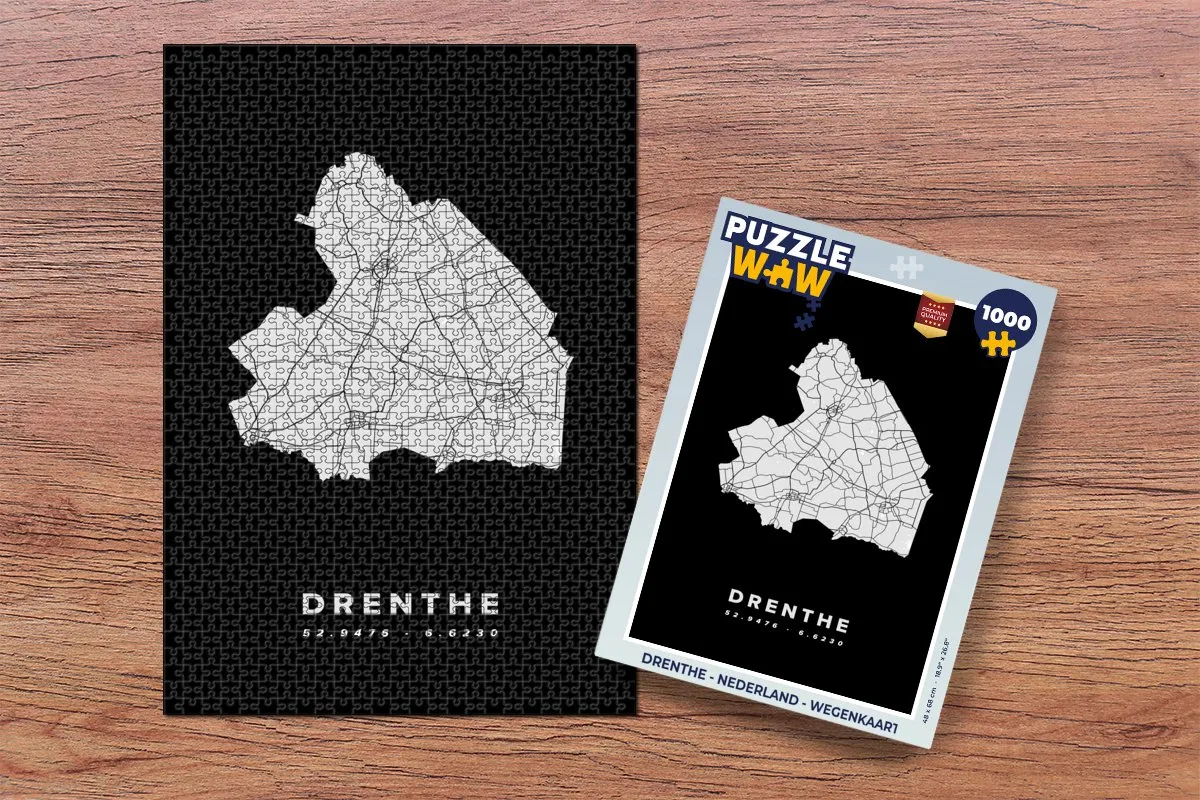 PuzzleWow Drenthe Wegenkaart Legpuzzel 1000 Stuks - Multicolor