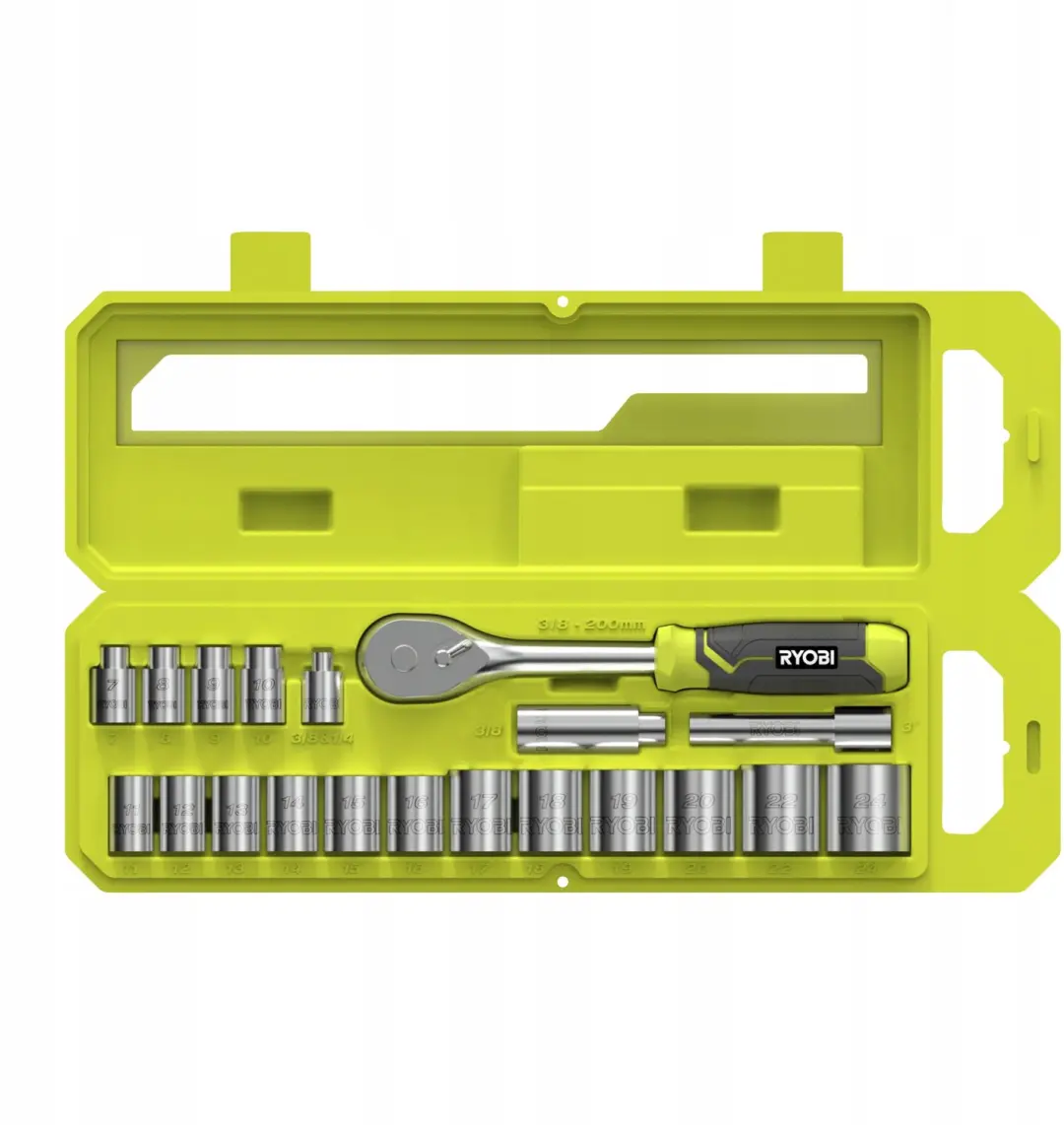 Ryobi 20-delige 3/8" dopsleutelset met ratel