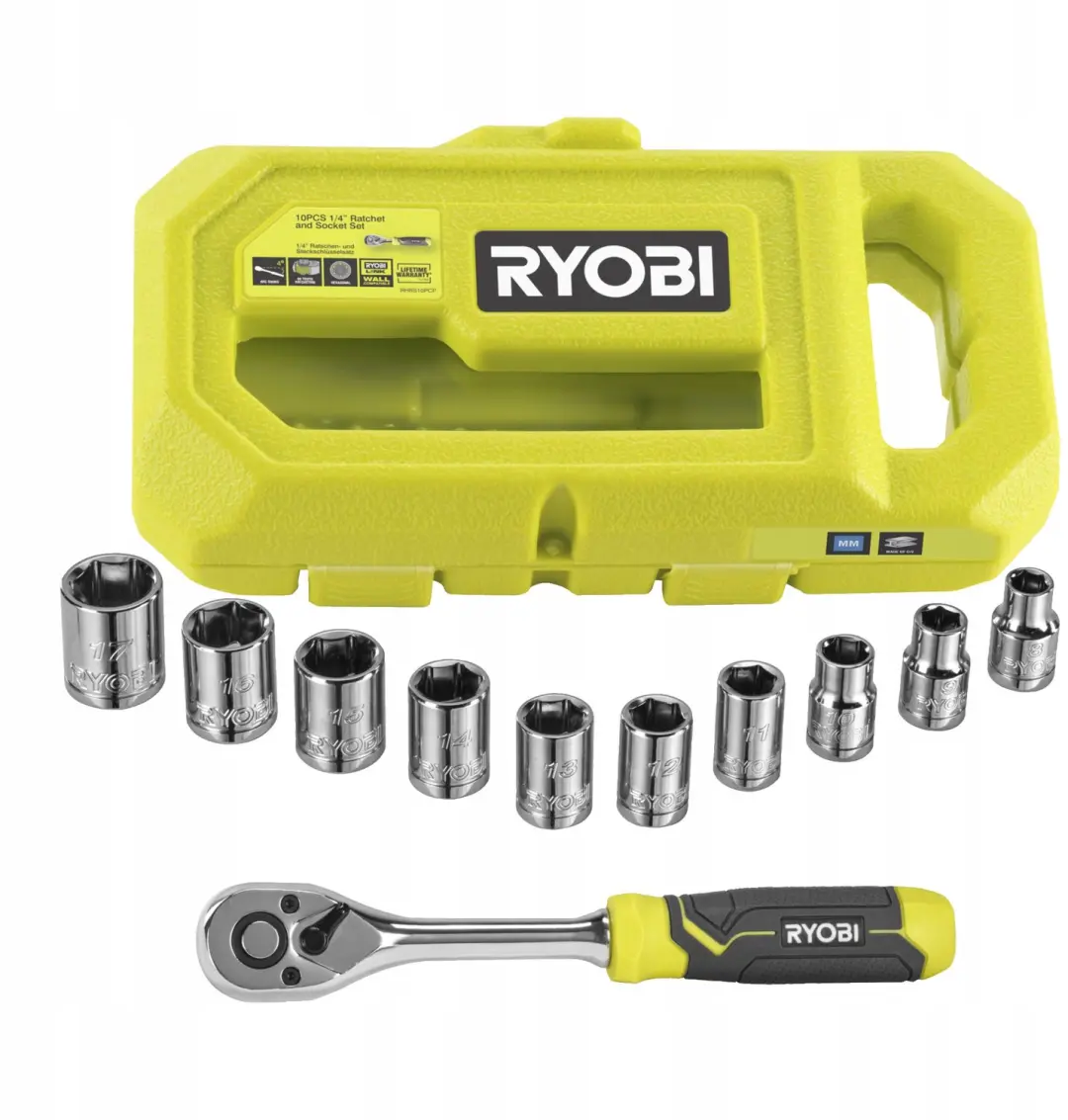 Ryobi 10-delige 1/4" Ratel & Dop Set