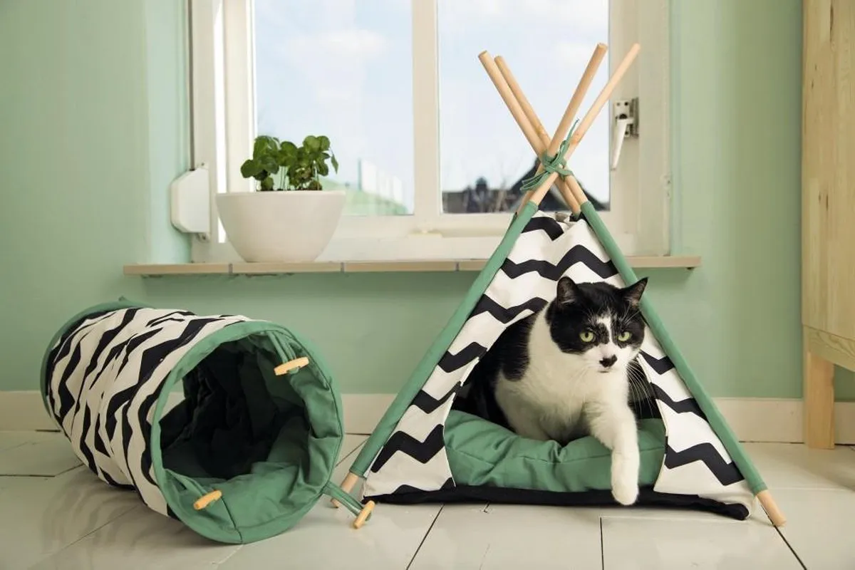 Beeztees Kioni Tipi Kattenhuis - 50x50x70cm - Zwart/Wit - afbeelding 3 van 6