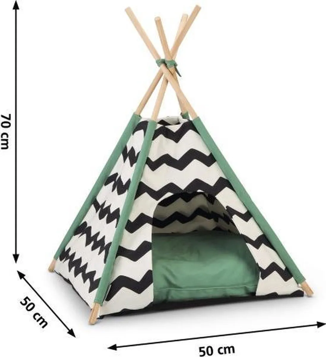 Beeztees Kioni Tipi Kattenhuis - 50x50x70cm - Zwart/Wit - afbeelding 2 van 6