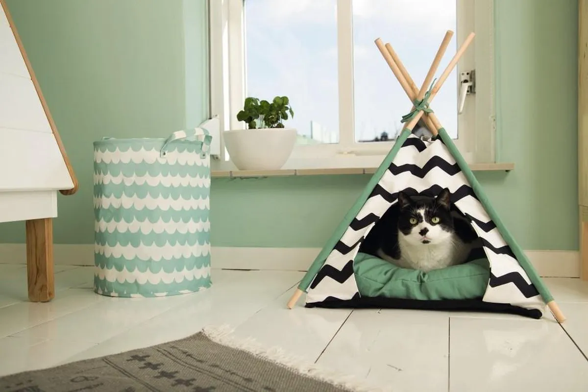 Beeztees Kioni Tipi Kattenhuis - 50x50x70cm - Zwart/Wit - afbeelding 4 van 6