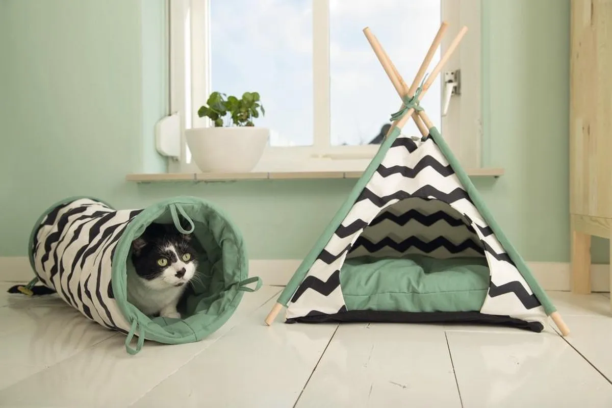 Beeztees Kioni Tipi Kattenhuis - 50x50x70cm - Zwart/Wit - afbeelding 5 van 6