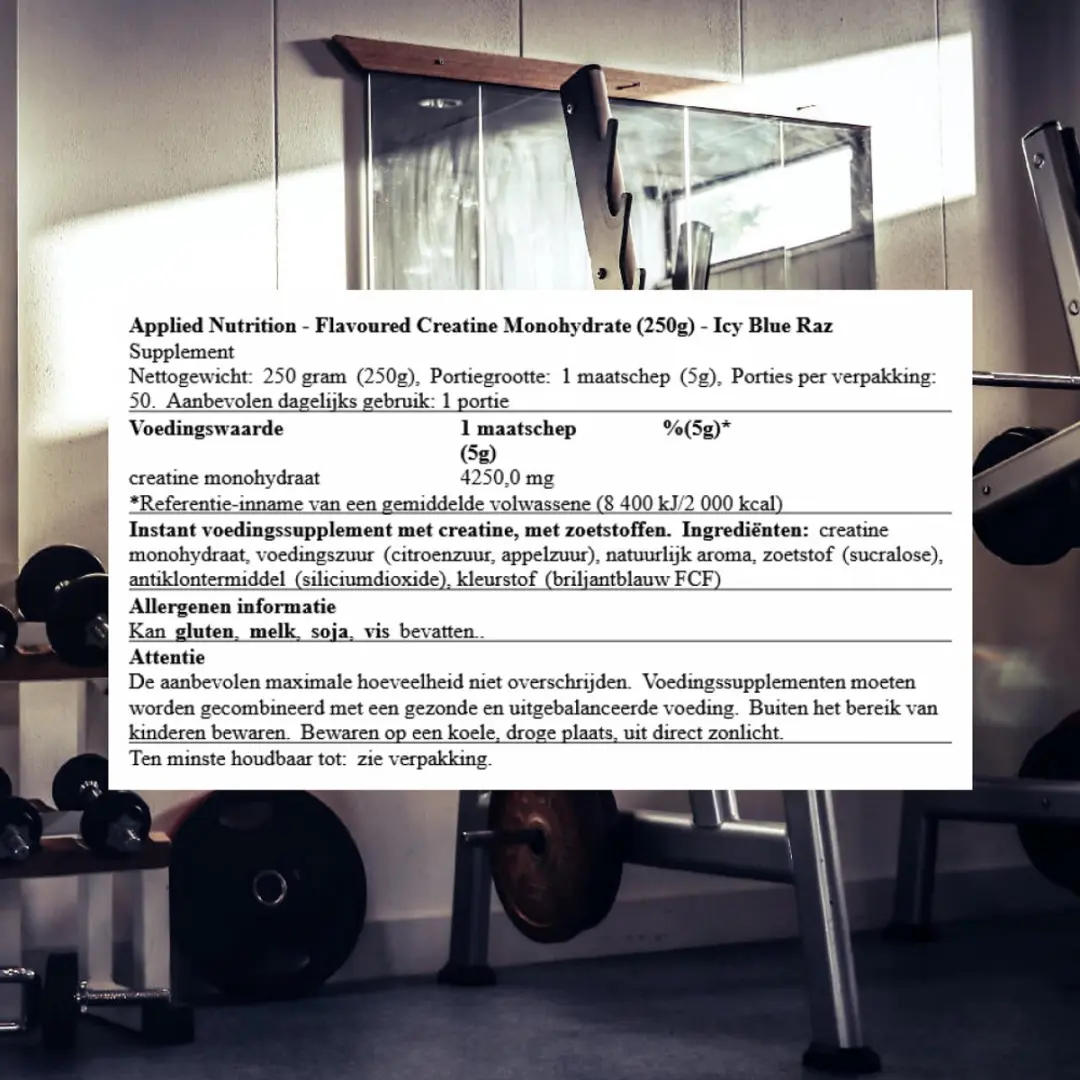 Applied Nutrition Flavoured Creatine Monohydrate Icy Blue Raz - 50 Porties - afbeelding 2 van 3