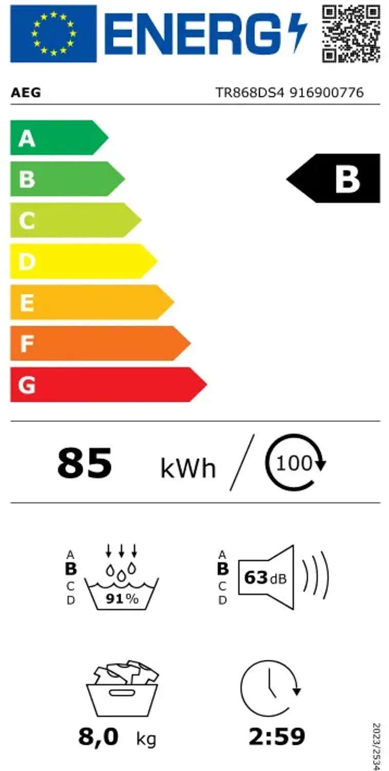 AEG TR868DS4 Warmtepompdroger 8kg - Zwart - afbeelding 2 van 6