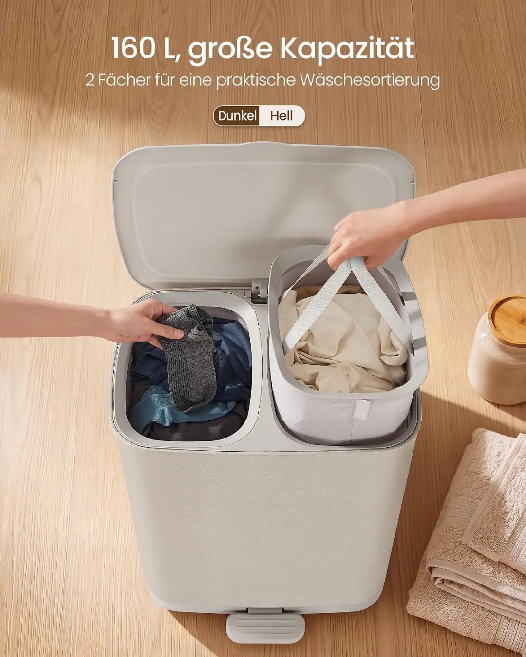 Songmics LCB832L101 Wasmand 160L - 2 Compartimenten - afbeelding 6 van 6
