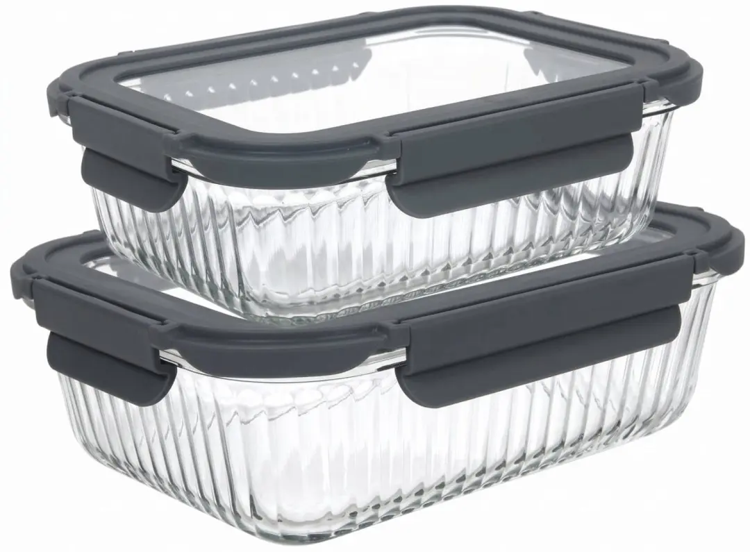Cookinglife Glazen Vershoudbakjes Lines 1 Liter + 1.5 Liter