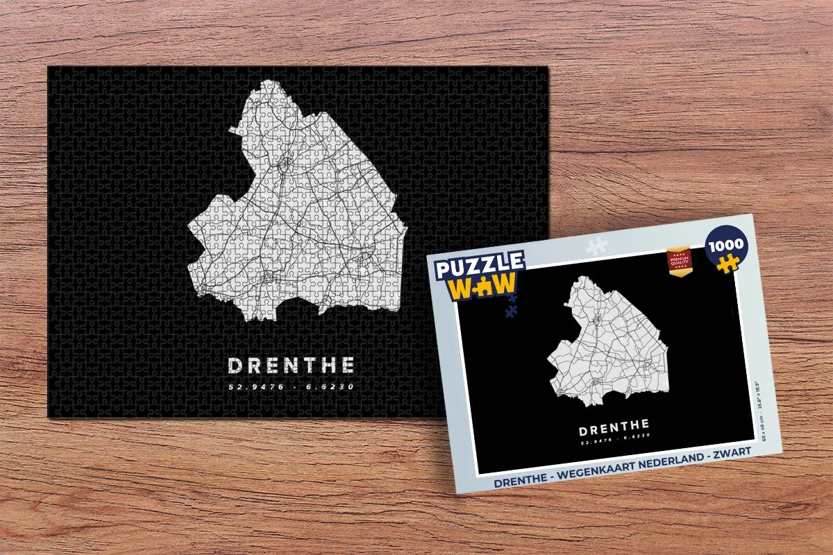 PuzzleWow Drenthe Wegenkaart Nederland Puzzel 1000 Stuks - Multicolor