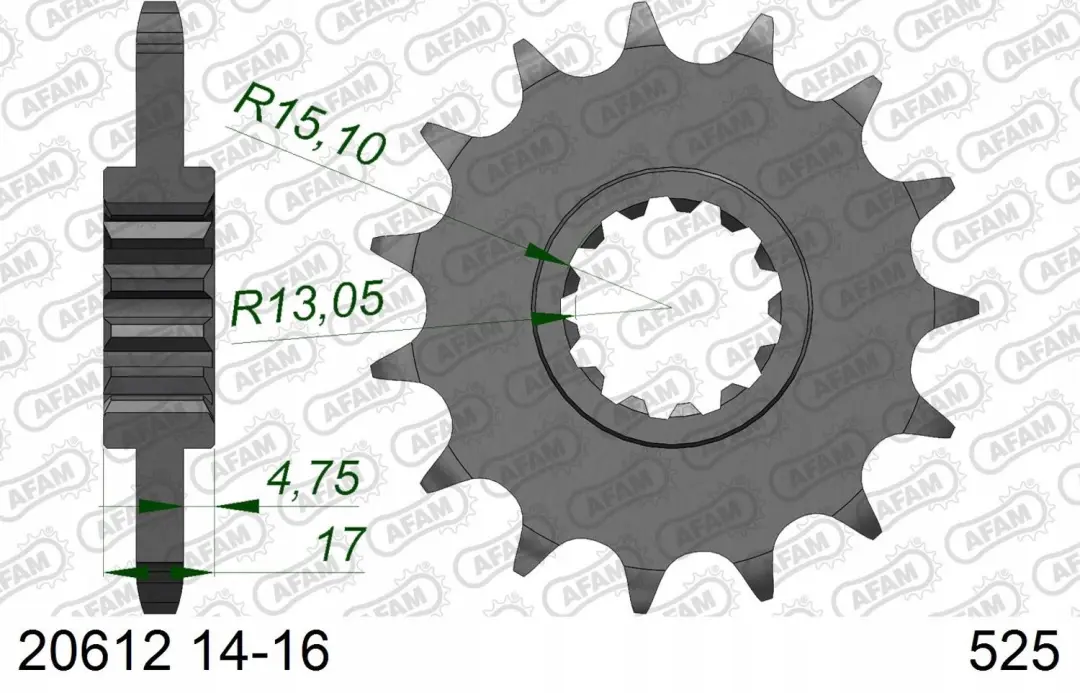Afam 525 16 Tands Voorste Tandwiel met Trillingsdemper