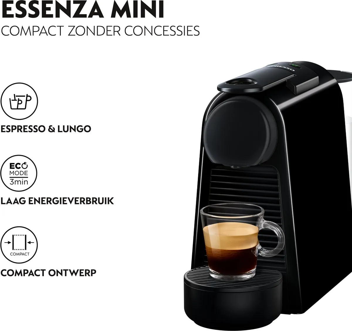 De'Longhi Nespresso Essenza Mini EN85.BAE Koffiecupmachine - Met melkopschuimer - Zwart