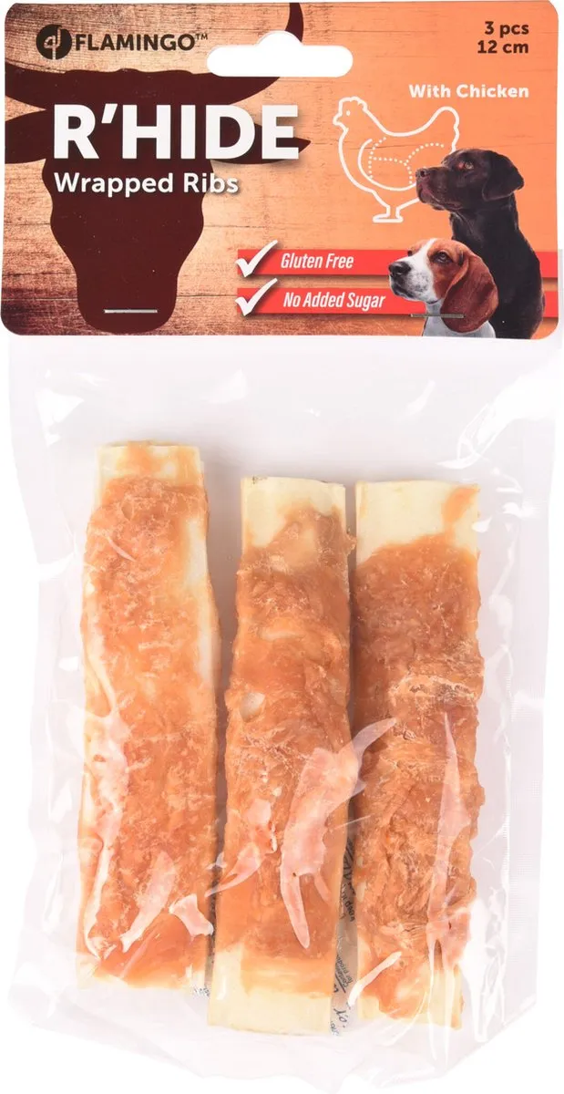 Flamingo R'hide Kip Wrapped Ribs 12cm - 3 Stuks
