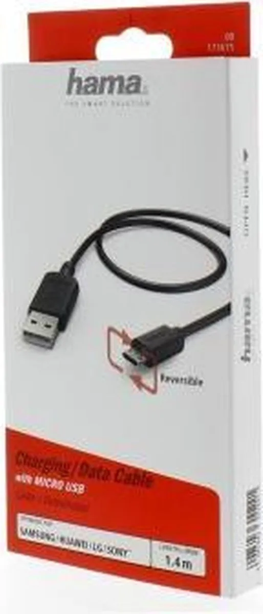 Hama 173675 Laadkabel Micro USB Reversible 1.4m - Kleurenmix