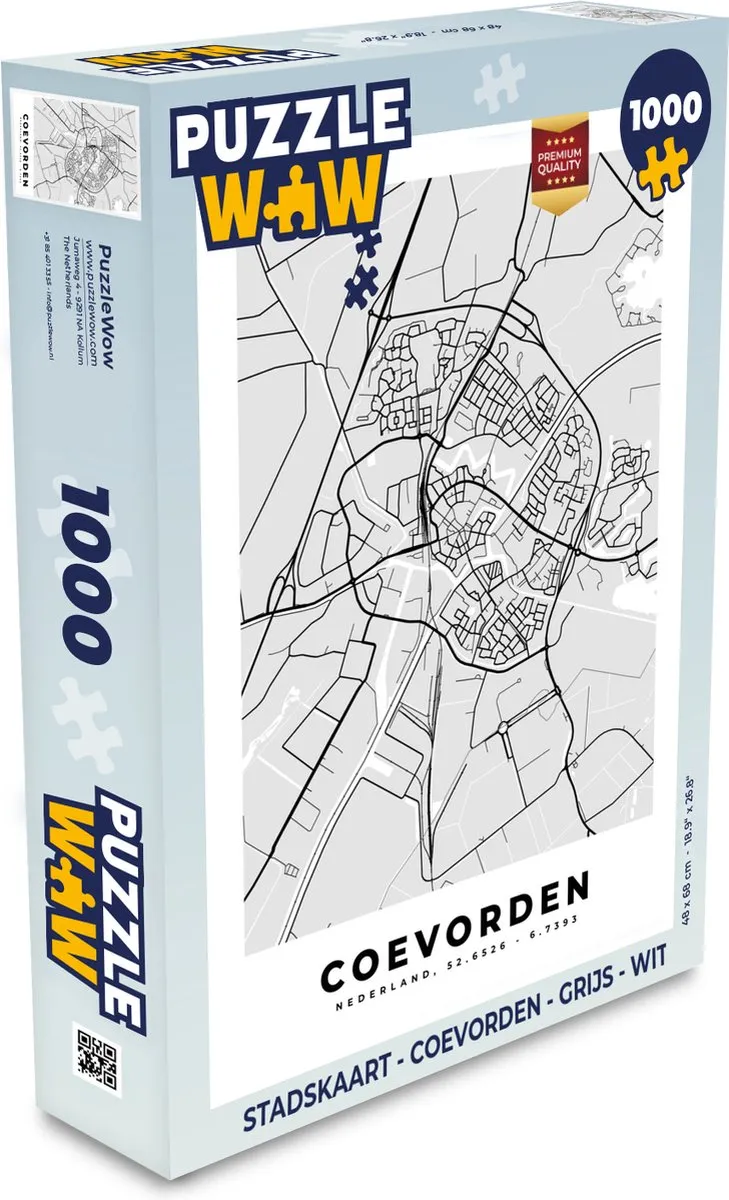 PuzzleWow Stadskaart Coevorden Legpuzzel 1000 Stuks