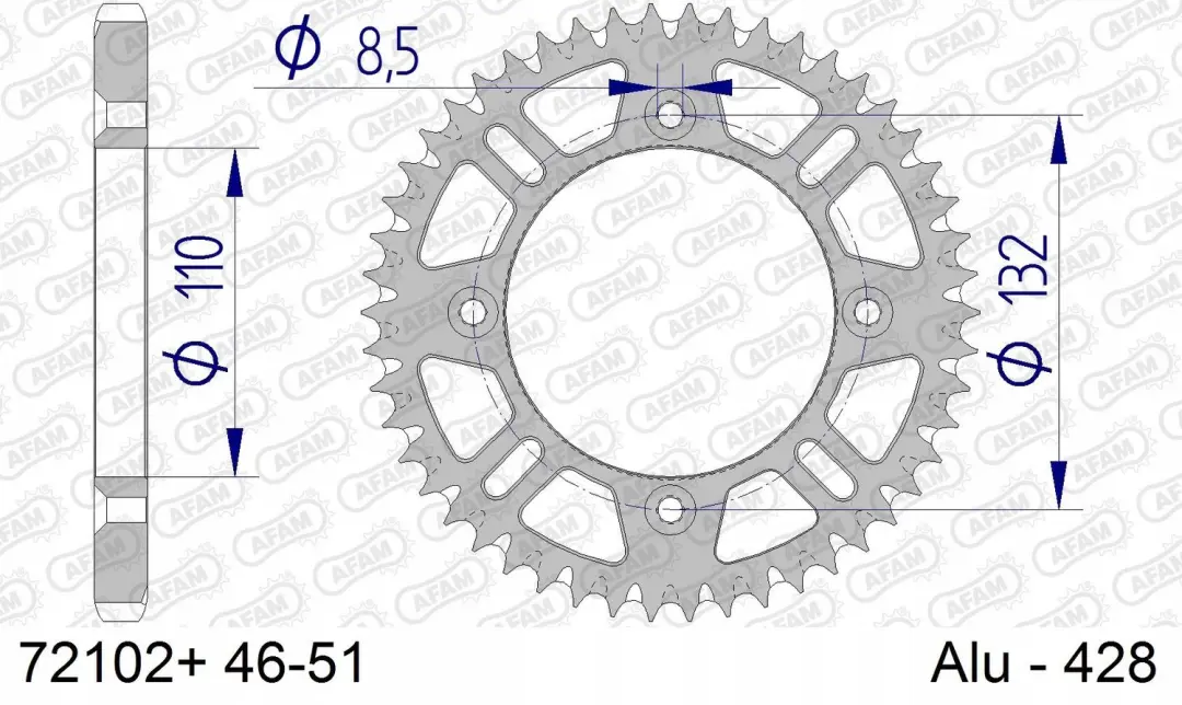 AFAM Aluminium Achtertandwiel #428