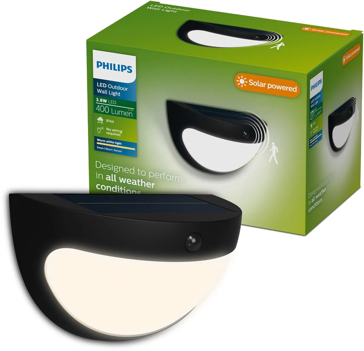 Philips Swyn Solar Wandlamp 3.8W - Zwart