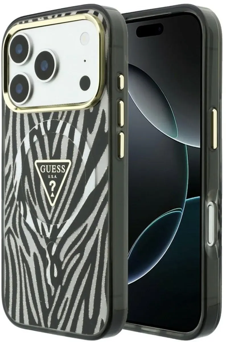 Guess Zebra Glitter Driehoek Logo MagSafe Hoesje