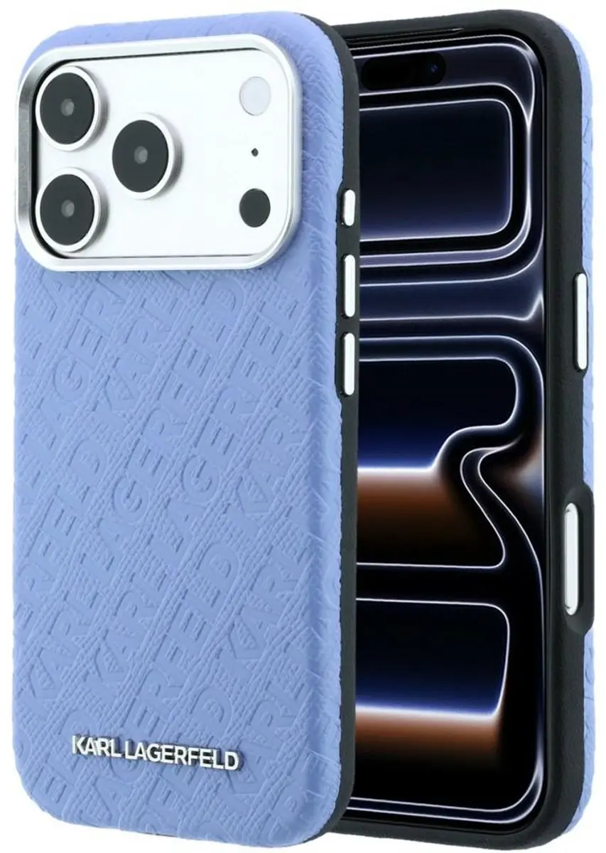 Karl Lagerfeld MagSafe Hoesje Gegranuleerd Metaal Logo Blauw