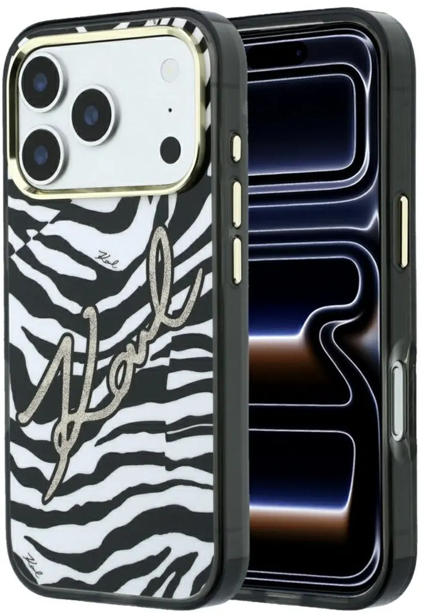 Karl Lagerfeld HC IML Signature Zebra Glitter Gold MagSafe-hoesje