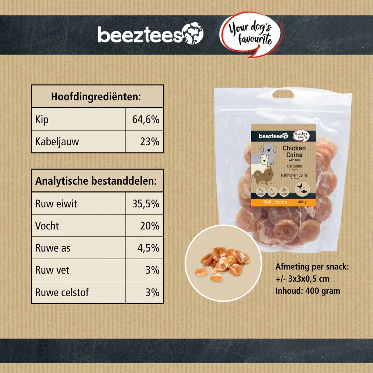 Beeztees Tasty Treats Kip Coins met Vis - Kleine Hondenkoekjes 400g