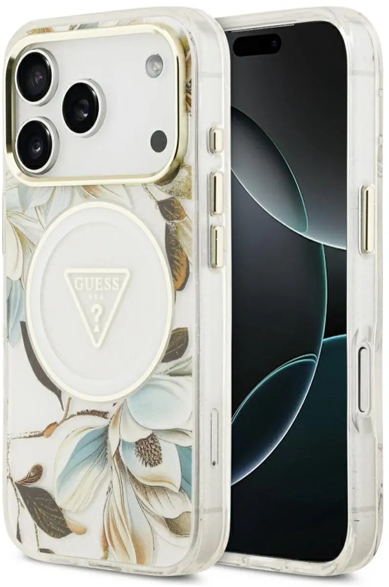 Guess IML Glitter Flowers Triangle MagSafe Hoesje