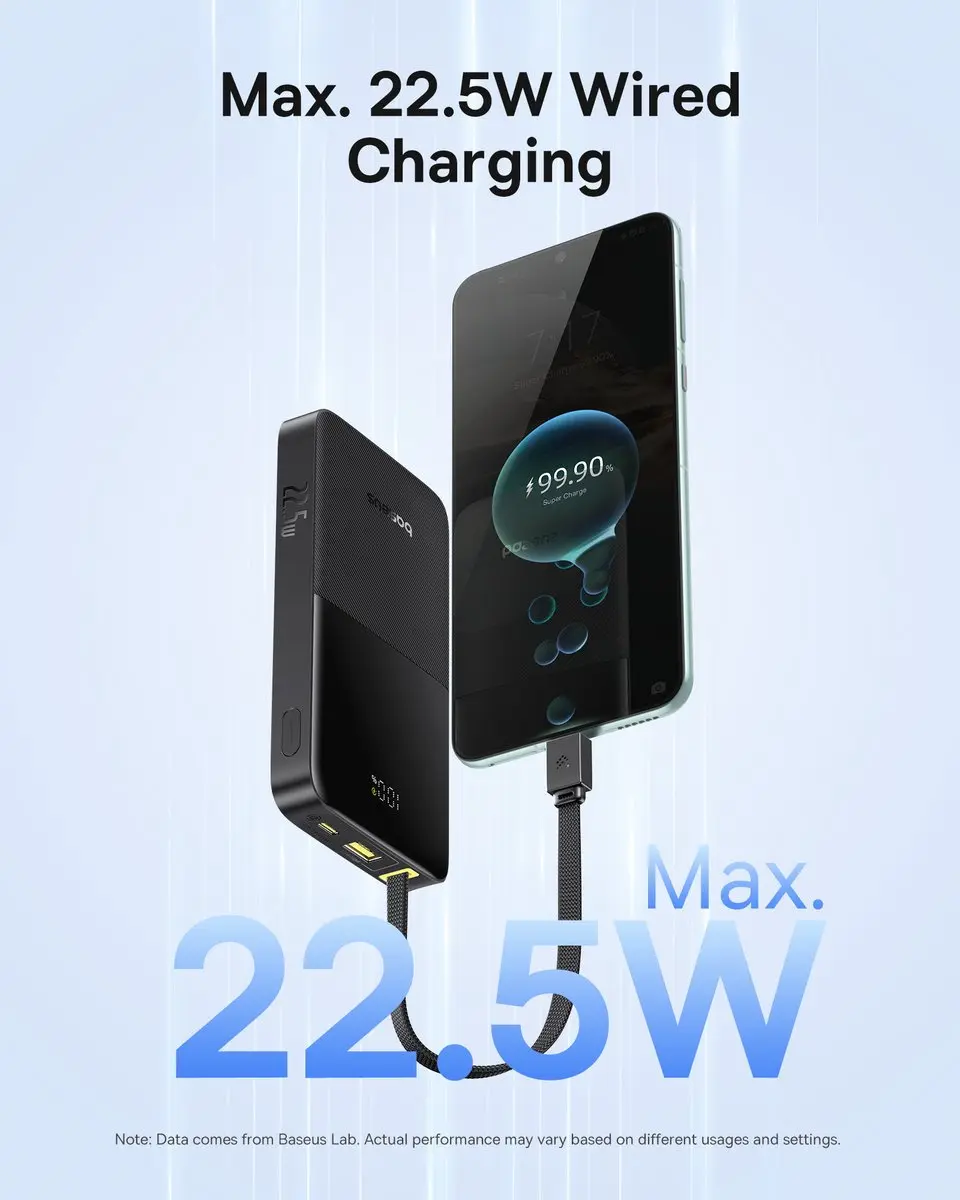 Baseus EnerFill Bipow2 Pro Powerbank 10000mAh - 22.5W - 3 Poorten - Zwart - afbeelding 3 van 6