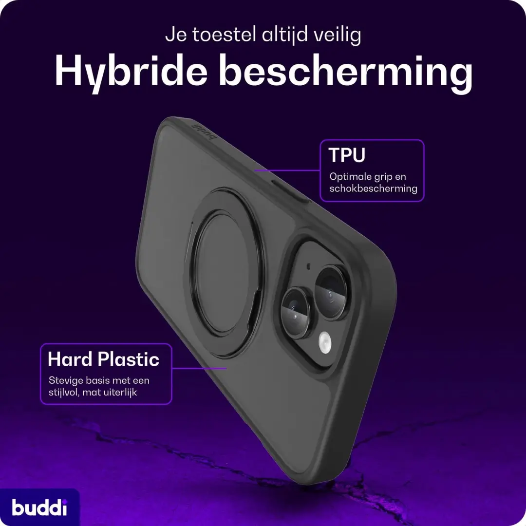 Buddi Frost iPhone 13/14/15/16e/17e Hoesje - Mat Zwart - MagSafe - afbeelding 2 van 6