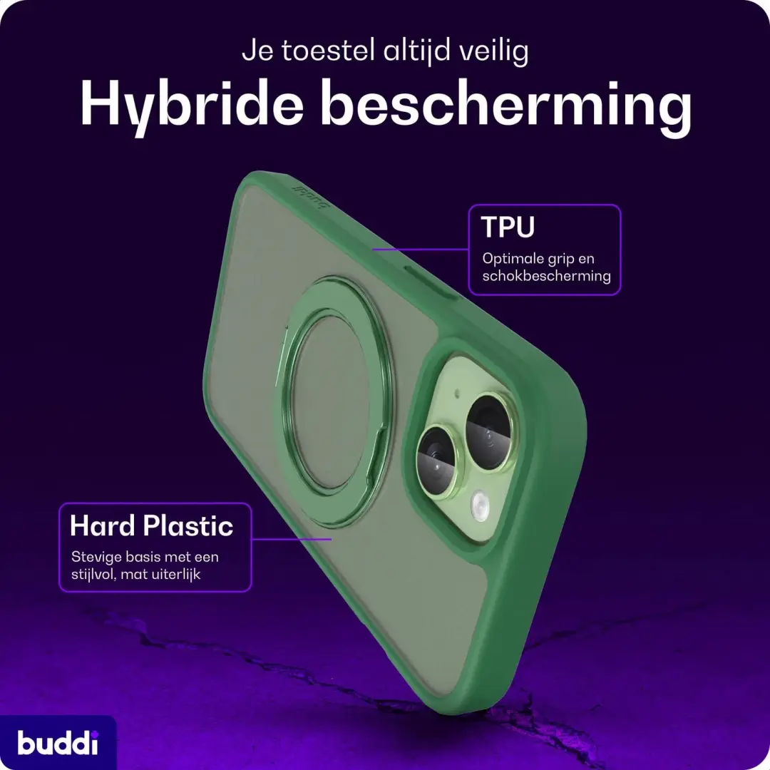 Buddi Frost iPhone 13/14/15/16e/17e Hoesje - Mat Groen - MagSafe Ring Stand - afbeelding 2 van 6