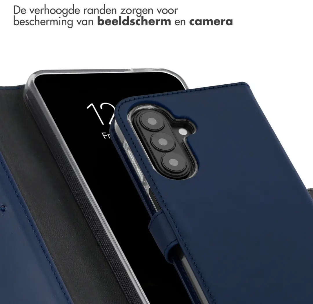 Selencia Echt Lederen Bookcase Hoesje - Samsung Galaxy A27 - Donkerblauw - afbeelding 4 van 5