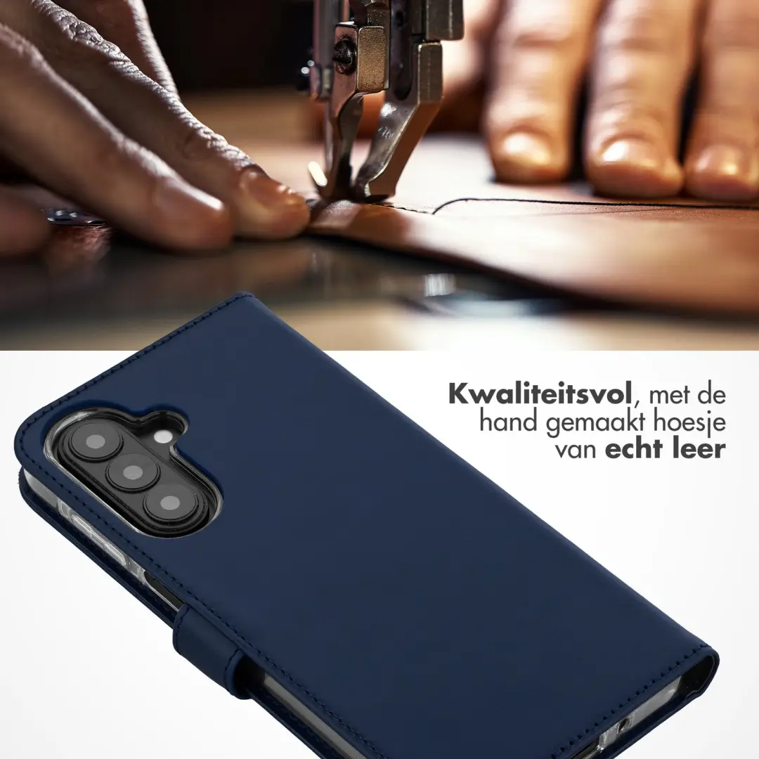 Selencia Echt Lederen Bookcase Hoesje - Samsung Galaxy A27 - Donkerblauw - afbeelding 2 van 5