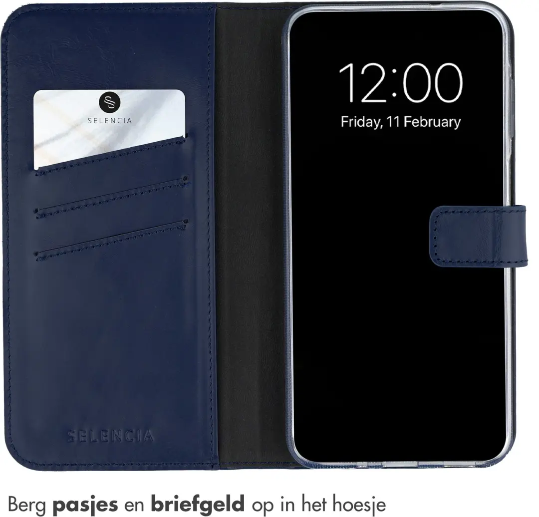 Selencia Echt Lederen Bookcase Hoesje - Samsung Galaxy A27 - Donkerblauw - afbeelding 3 van 5