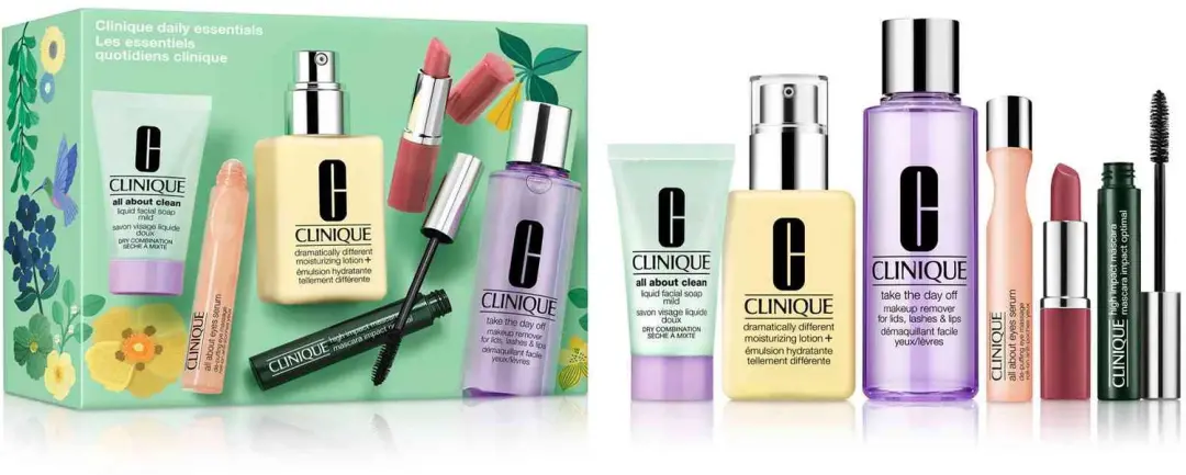 Clinique Daily Essentials Skincare + Makeup Gift 4-Set: Soap Mild 30ml + Moistur