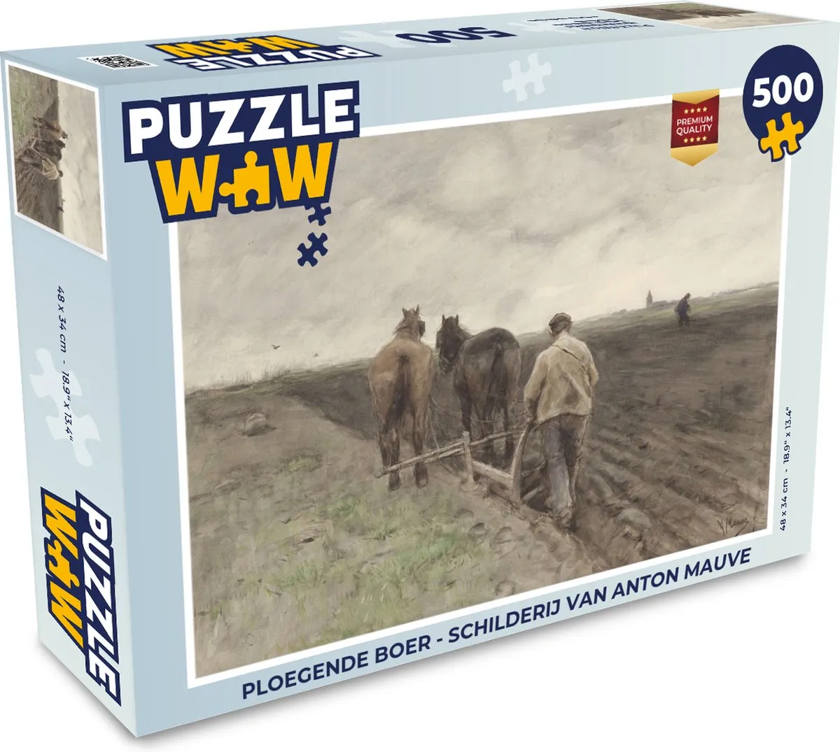 PuzzleWow Puzzel Ploegende boer - Anton Mauve Legpuzzel 500 Stuks - Multicolor