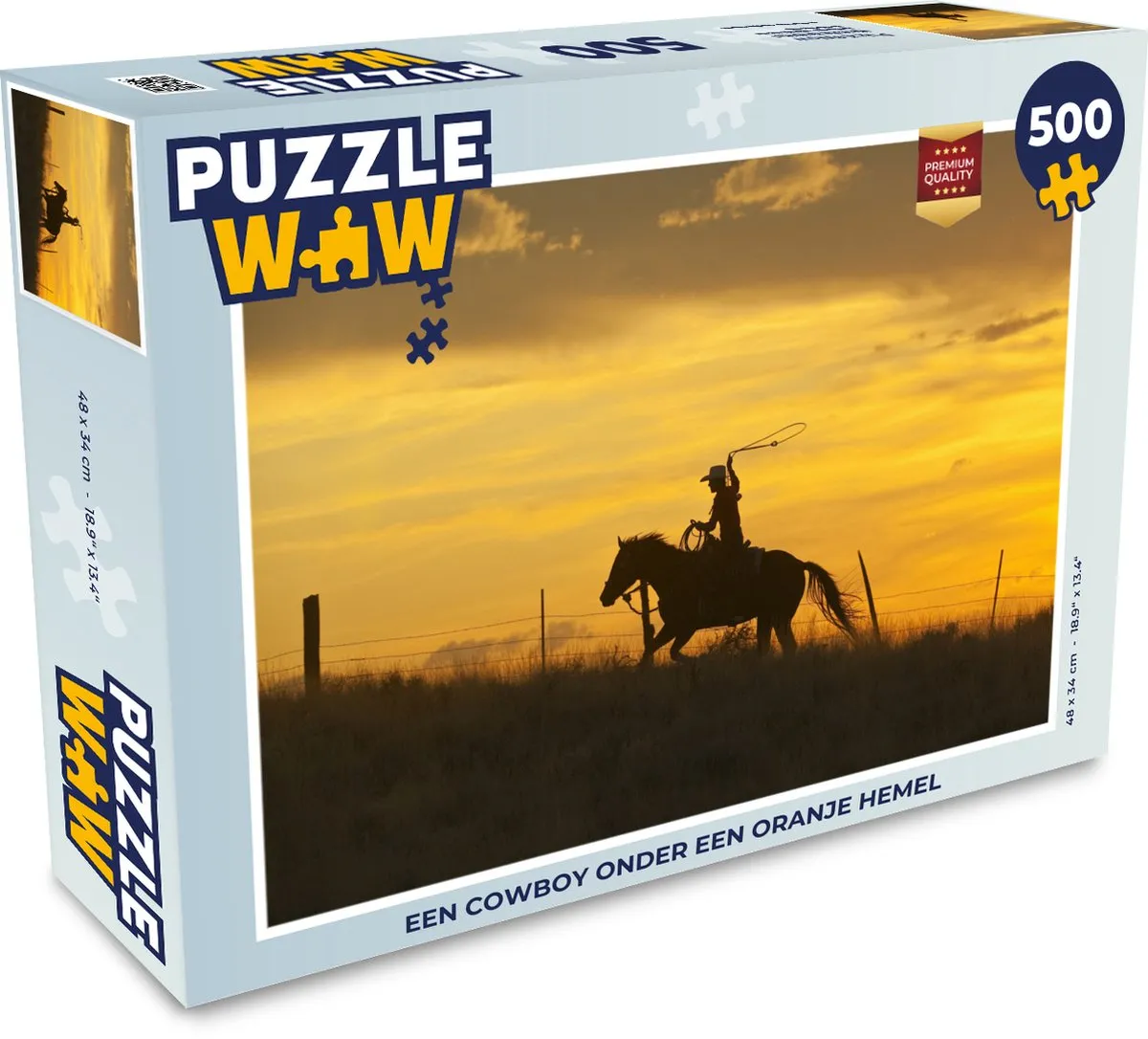 PuzzleWow Legpuzzel Een cowboy onder een oranje hemel 500 Stuks - Multicolor