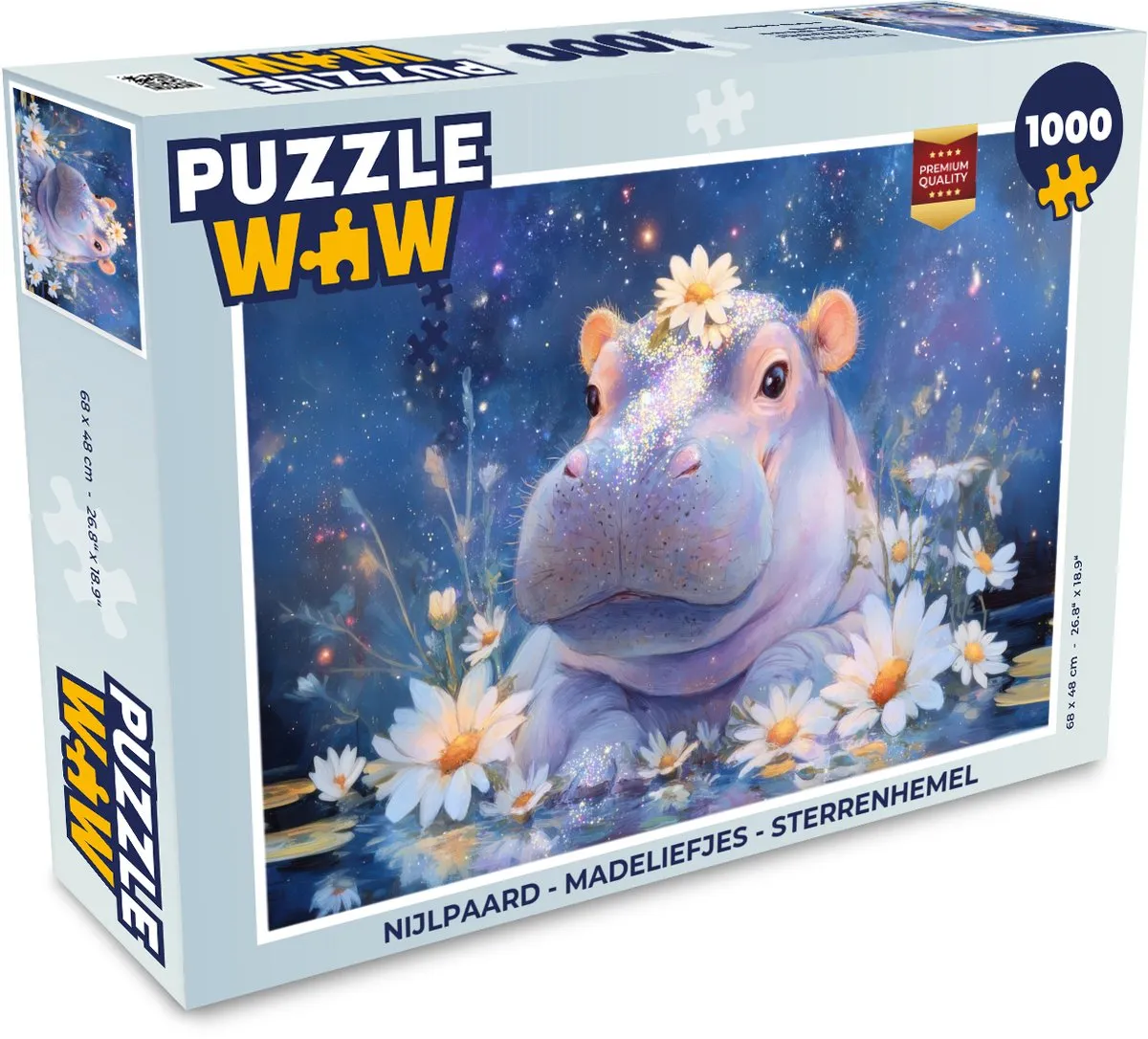 PuzzleWow Nijlpaard Madeliefjes Sterrenhemel Legpuzzel 1000 Stuks