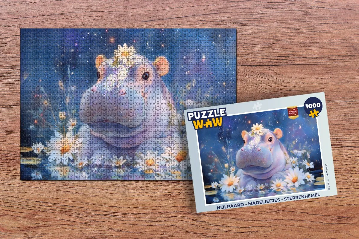 PuzzleWow Nijlpaard Madeliefjes Sterrenhemel Legpuzzel 1000 Stuks